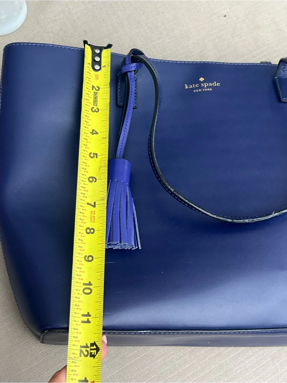 kate spade Navy Leather Tote with Tassel Accent